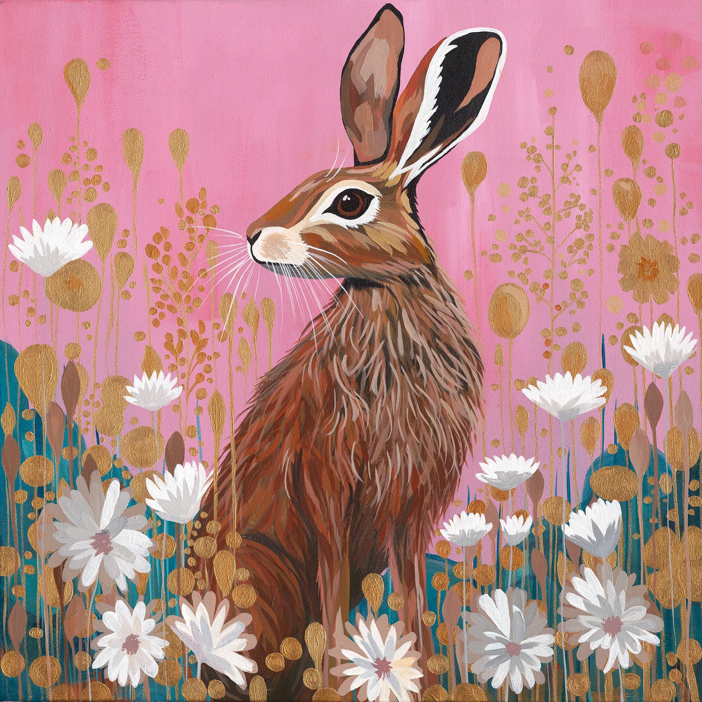 Golden Blossom Hare - Original Acrylic Painting