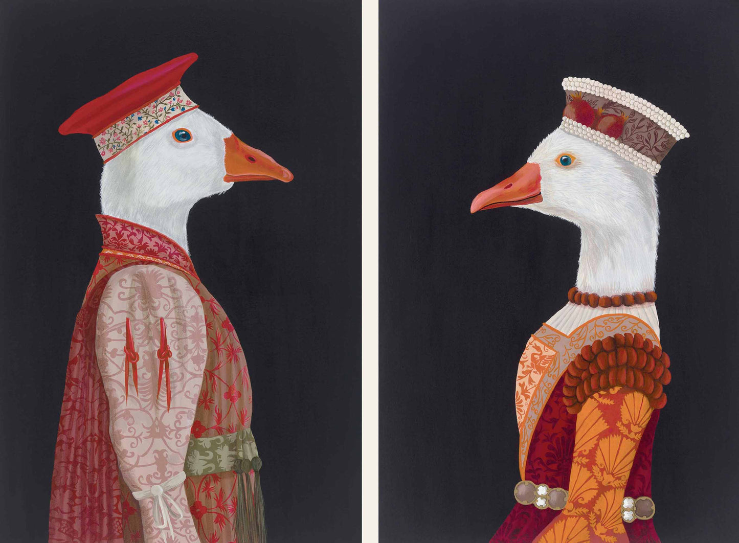 The Knotted Groom and The Fruitless Bride – Original Medieval Goose Diptych Painting