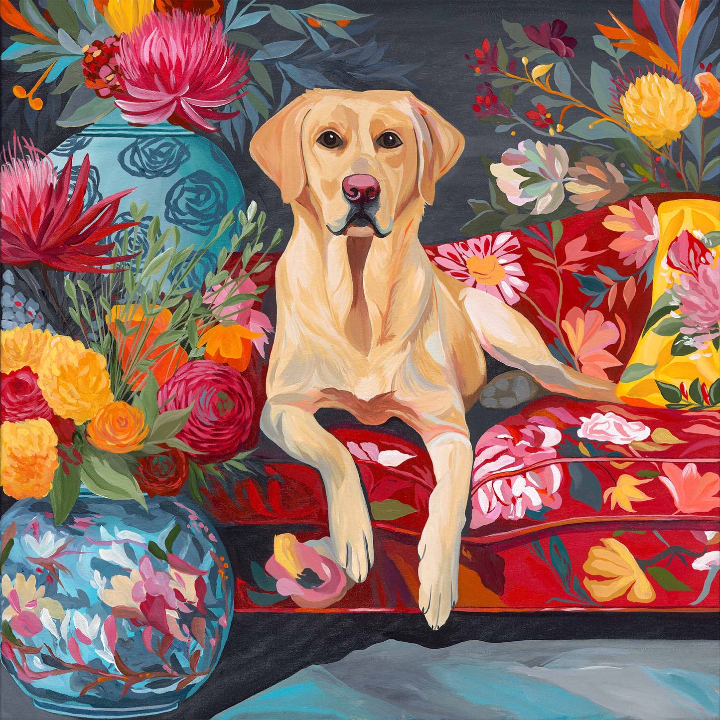 Floral Sofa Sneak – Original Acrylic Painting
