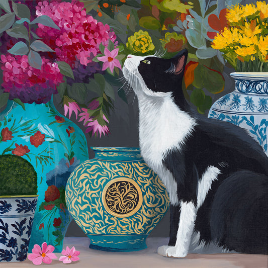 Petal Peekaboo – Original Acrylic Cat Painting