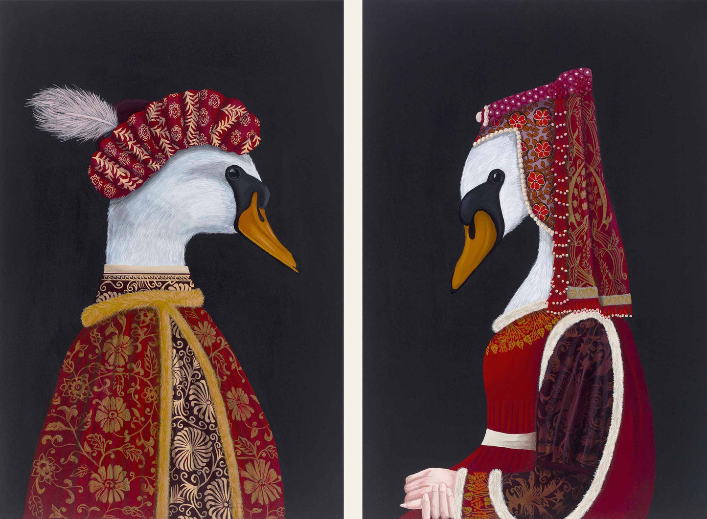 The Scheming Pharmacist and The Deceitful Wife – Original Medieval Swan Diptych Painting